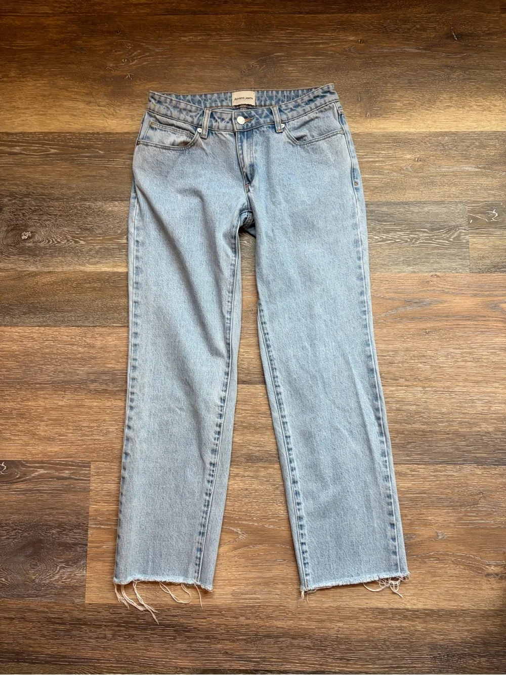 Abrand Jeans 99 low rise straight leg jeans light blue wash raw hemsize 27 petit